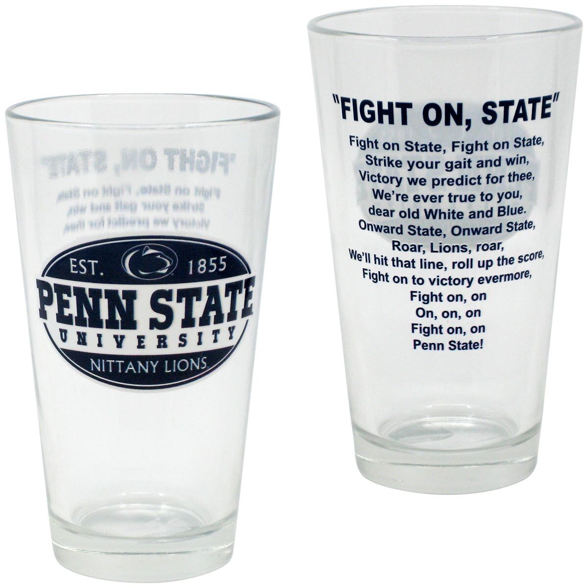 pint glass Penn State University Nittany Lions one side, Fight On State lyrics other side